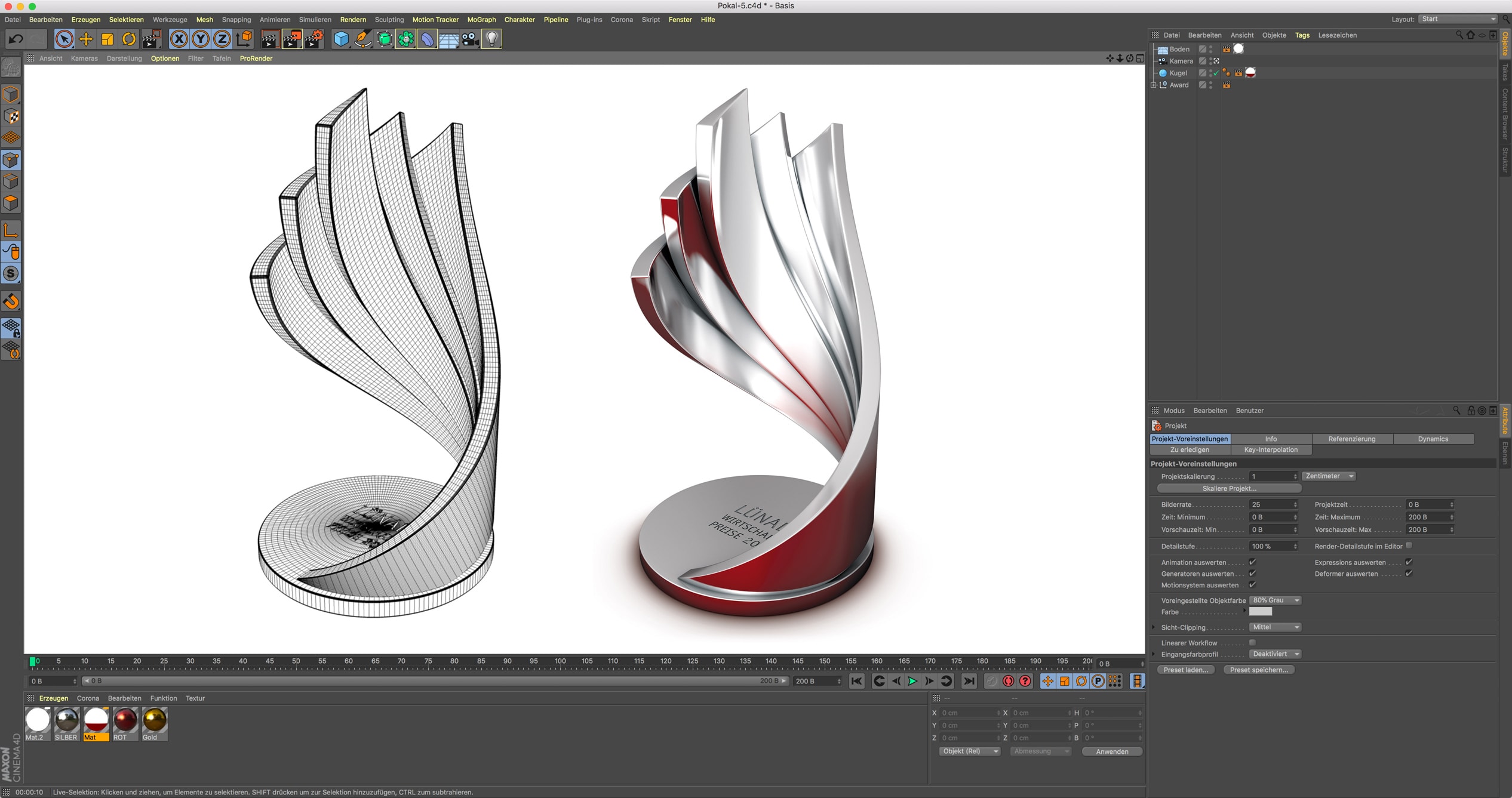 Screenshot des Pokal-Designs im 3D Programm.